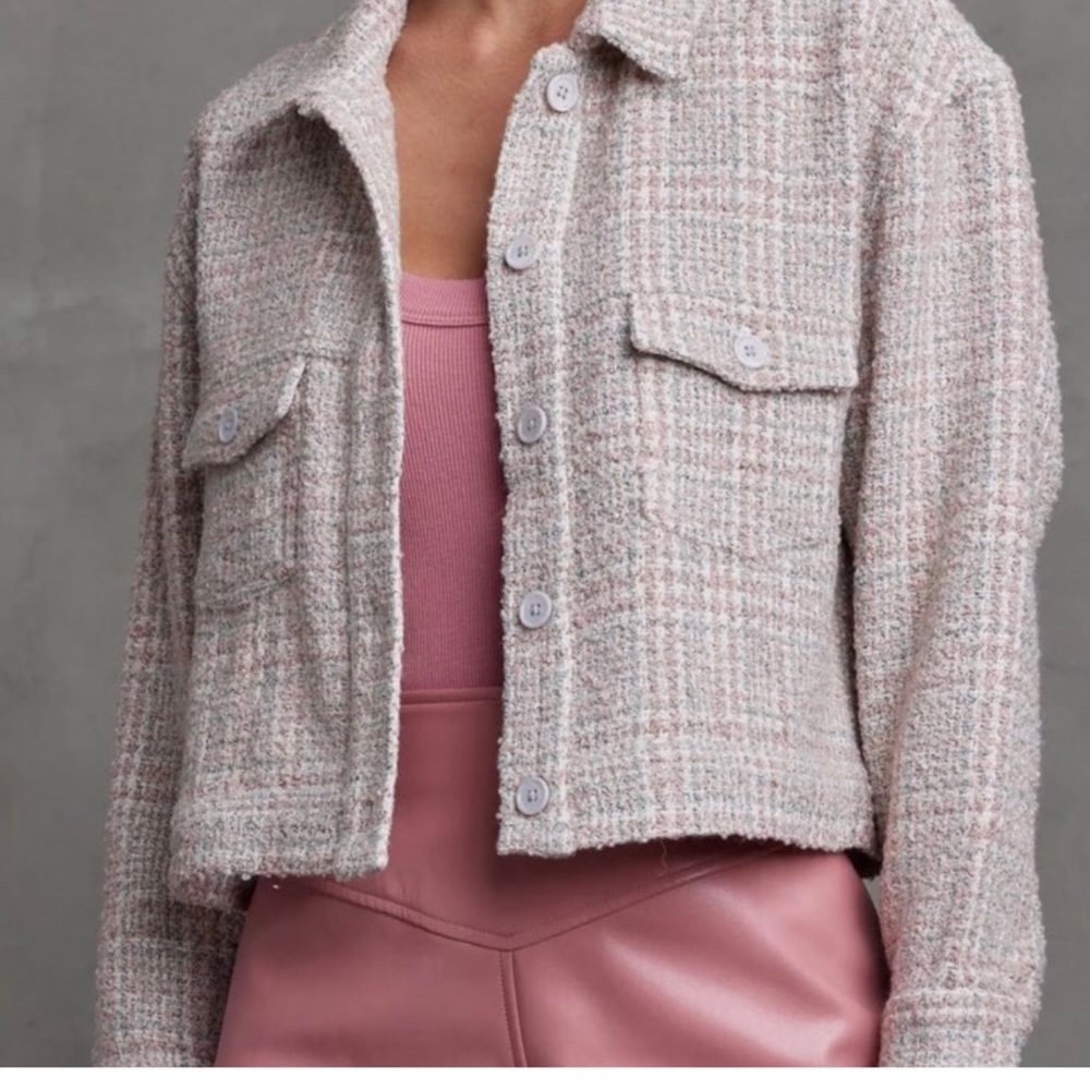 Sundays by We Are Sundays Bowen Tweed Jacket Size S Light Pink Plaid EUC